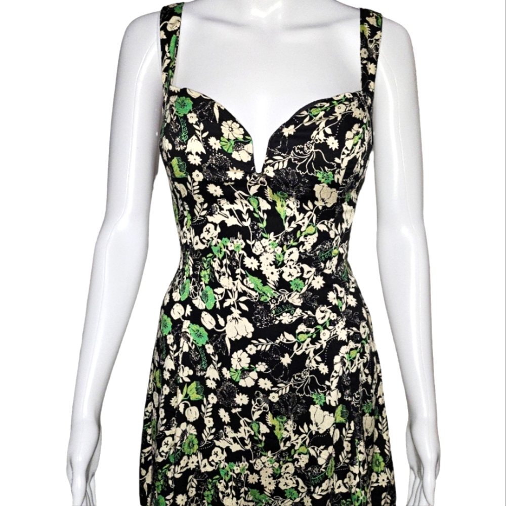 Free People Green, Black, Yellow Floral Print Celia Mini Dress Size 4 - Picture 3 of 8